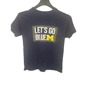 Kids Michigan Wolverines Lets Go Blue T Shirt Navy Blue Short Sleeve Cotton